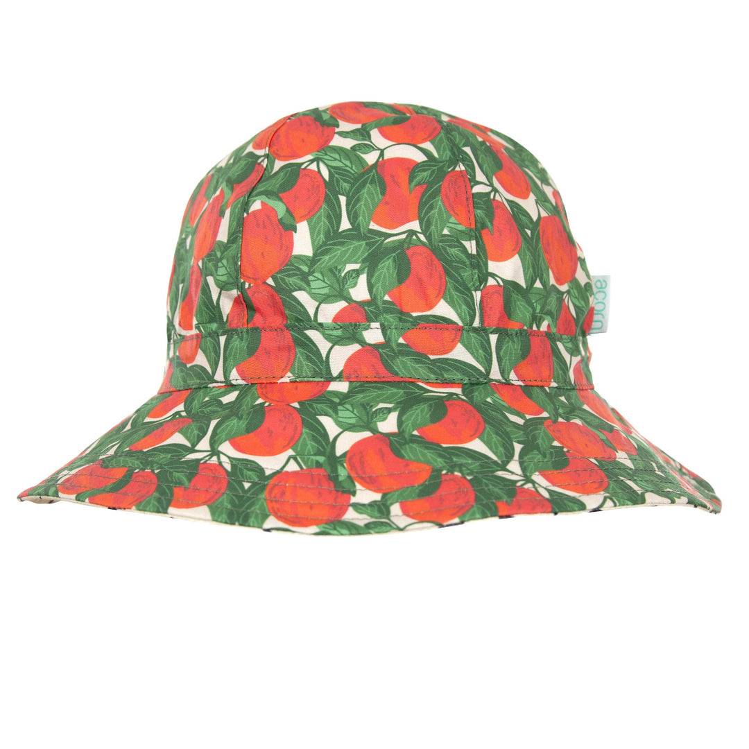 ACORN KIDS - APPLES WIDE BRIM SUNHAT: RED, GREEN AND NATURAL [sz:S - 50CM/9-18 MTHS]