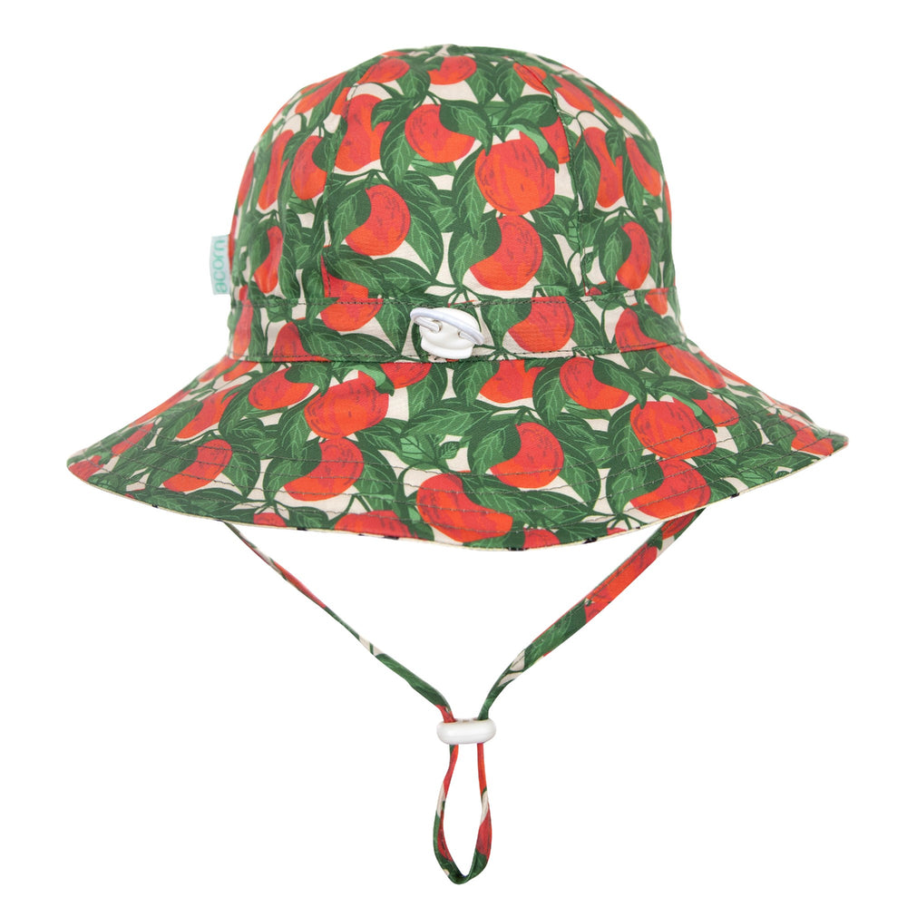 ACORN KIDS - APPLES WIDE BRIM SUNHAT: RED, GREEN AND NATURAL [sz:S - 50CM/9-18 MTHS]