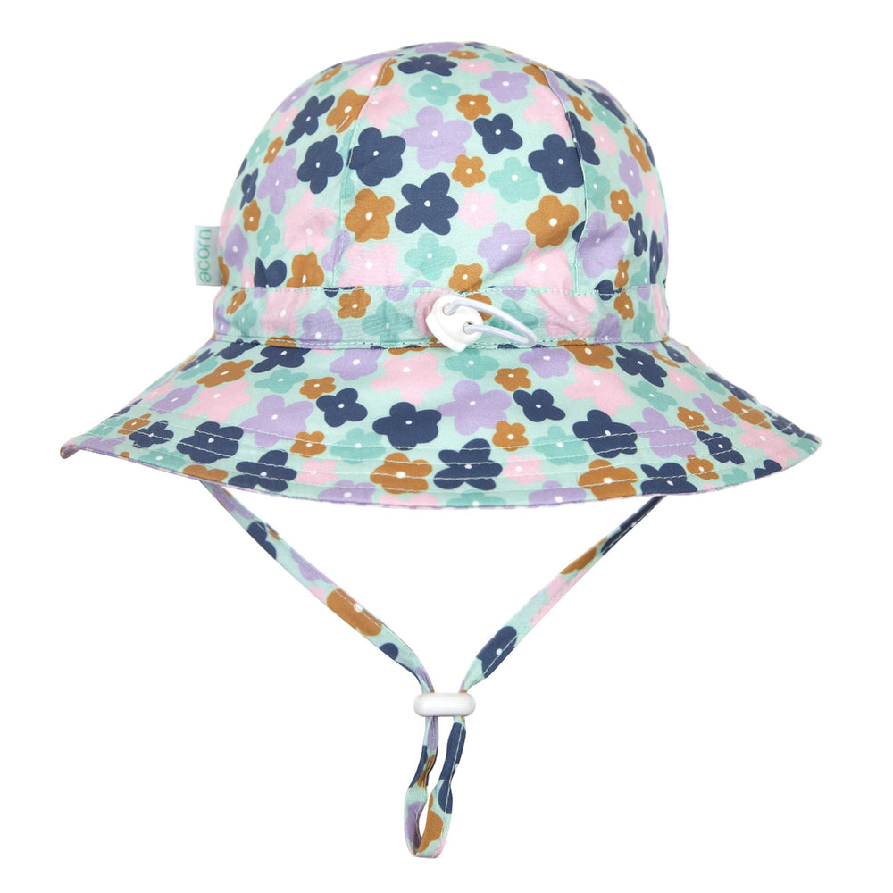 ACORN KIDS - BLOOMS WIDE BRIM SUNHAT:  MINT AND MULTI [sz:S - 50CM/9-18 MTHS]