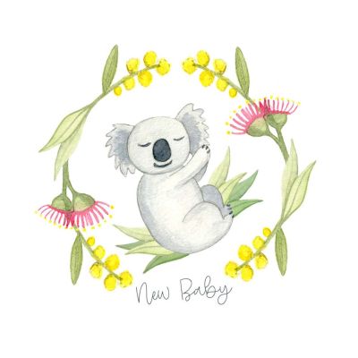 CARD: NEW BABY KOALA GUM BLOSSOM 