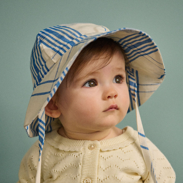 NATURE BABY - LINEN SUNHAT: CLYDE CHECK [sz:S - 0-6 MTHS]