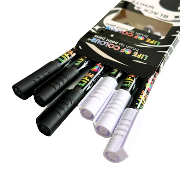 LIFE OF COLOUR - BLACK AND WHITE BRUSH TIP ACRYLIC PAINT PENS