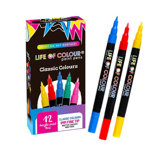 LIFE OF COLOUR - CLASSIC COLOUR ACRYLIC PAINT PENS: 12 PACK