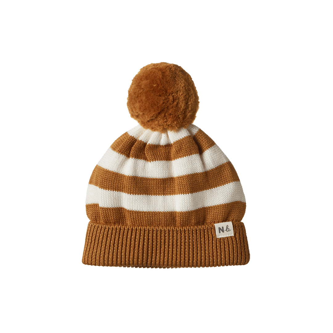 NATURE BABY - ALPINE POM POM BEANIE: TOFFEE BOLD STRIPE [sz:0-6 MTHS]