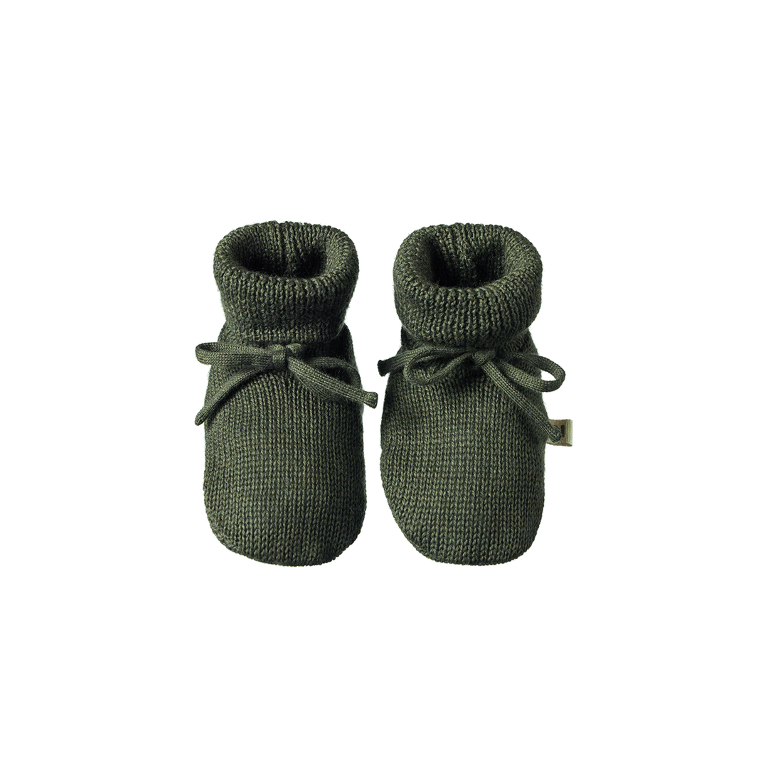 NATURE BABY - MERINO KNIT DRAWSTRING BOOTIES: THYME [sz:0-3 MTHS]