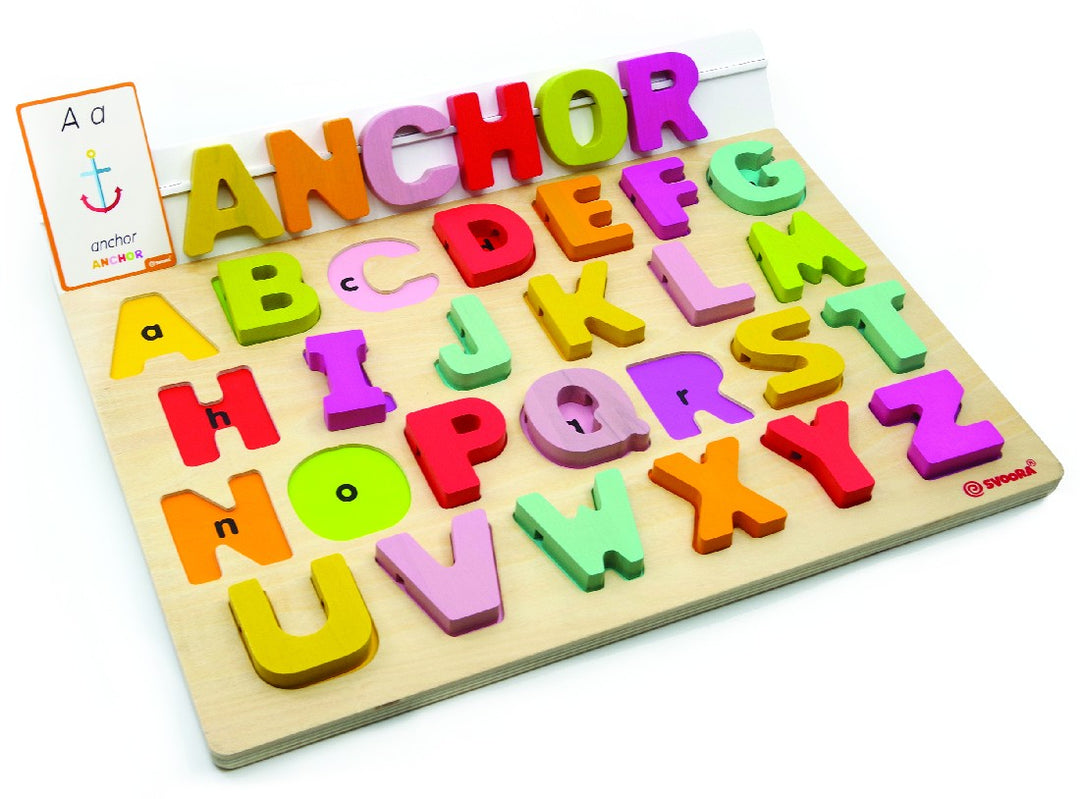 SVOORA - WOODEN ALPHABET PUZZLE WITH FLASH CARDS 