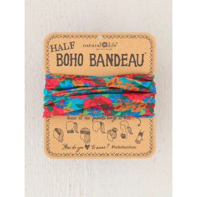 NATURAL LIFE - BOHO HALF BANDANA: BROWN RED BLUE FLORAL 