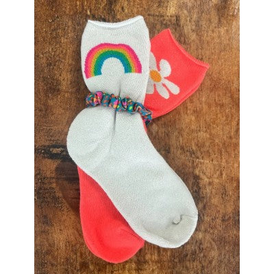 NATURAL LIFE - ROLL TOP SOCKS SET: RAINBOW FLOWER