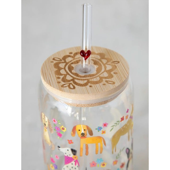 NATURAL LIFE - GLASS TUMBLER WITH LID AND STRAW: DOGS