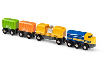 BRIO - THREE WAGON CARGO TRAIN: 7 PIECES 