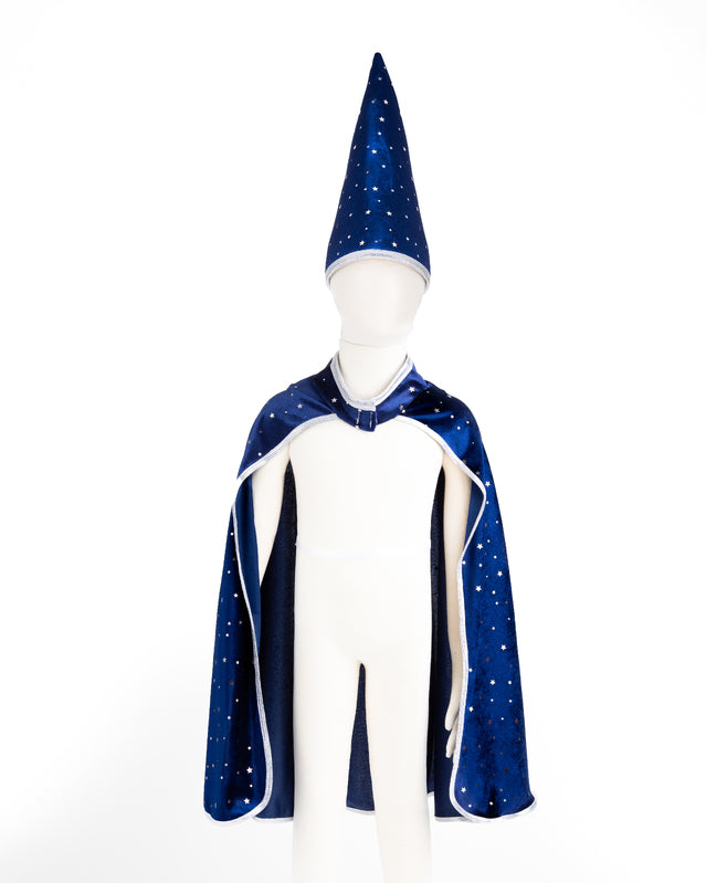 GREAT PRETENDERS - BLUE & SILVER SPARKLE WIZARD CAPE WITH HAT [sz:4 - 6 YRS]