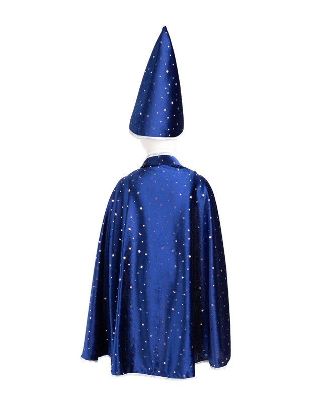 GREAT PRETENDERS - BLUE & SILVER SPARKLE WIZARD CAPE WITH HAT [sz:4 - 6 YRS]