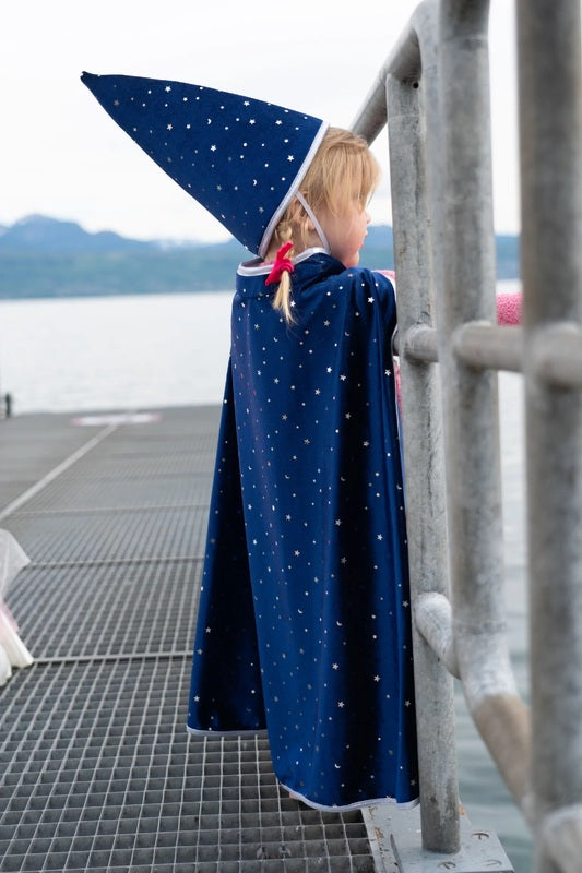 GREAT PRETENDERS - BLUE & SILVER SPARKLE WIZARD CAPE WITH HAT [sz:4 - 6 YRS]