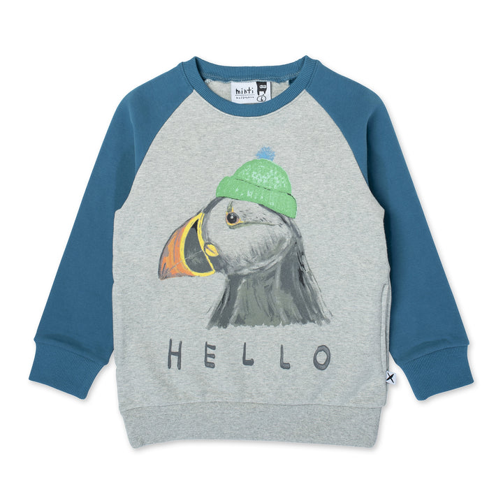 Minti - TOASTY PUFFIN FURRY CREW GREY MARLE/TEAL [sz:1 YR]