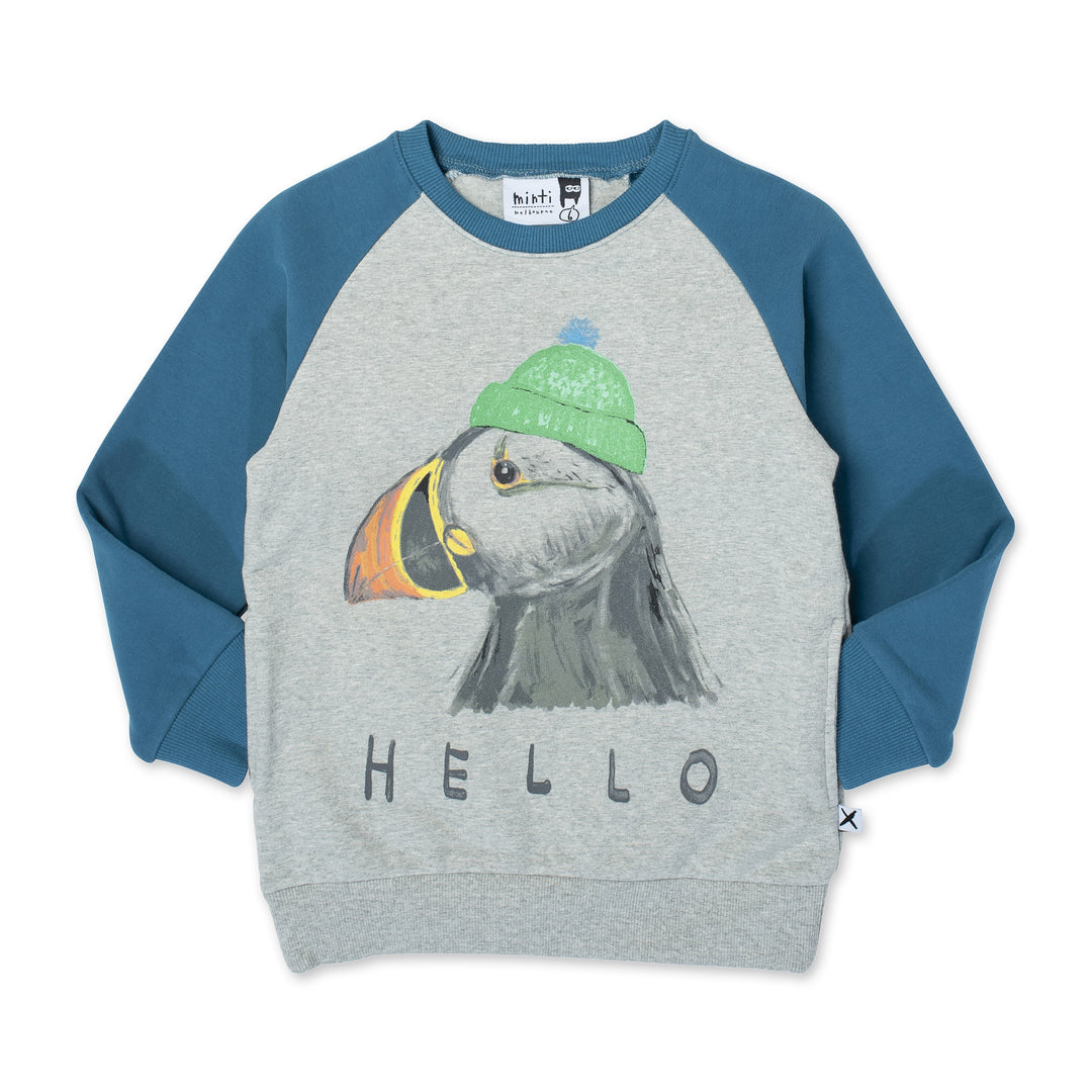 Minti - TOASTY PUFFIN FURRY CREW GREY MARLE/TEAL [sz:1 YR]