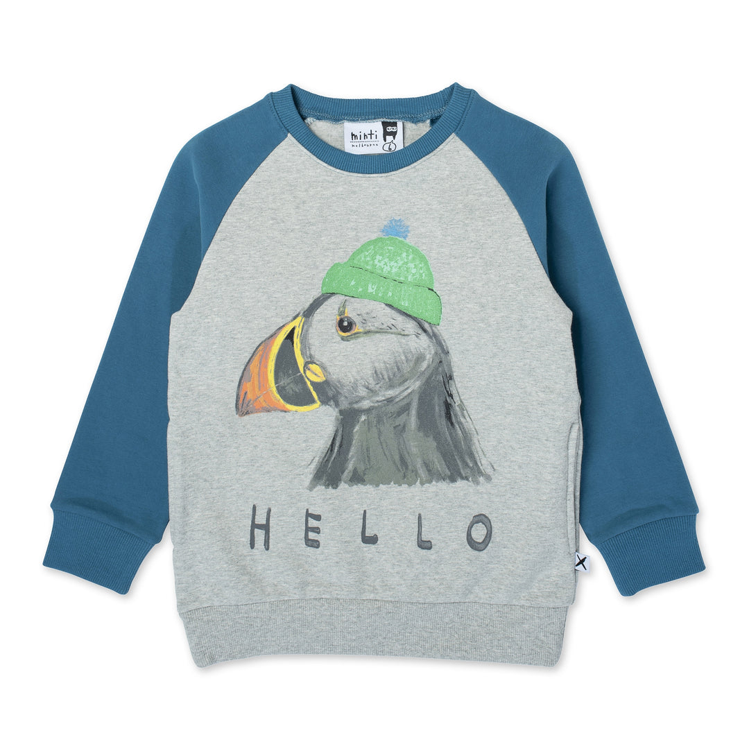 Minti - TOASTY PUFFIN FURRY CREW GREY MARLE/TEAL [sz:2 YRS]