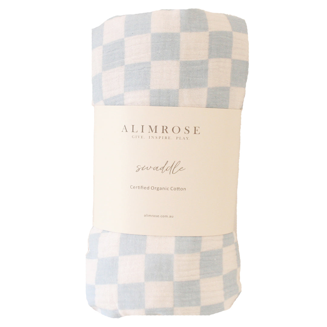 ALIMROSE - MUSLIN SWADDLE: BLUE CHECK 