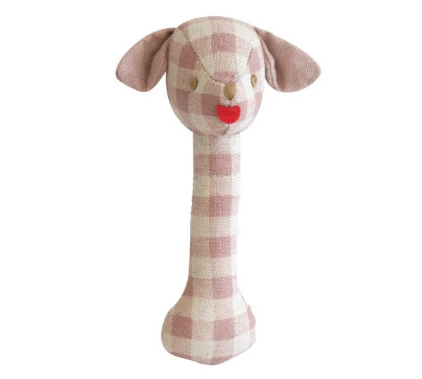 ALIMROSE - PUPPY STICK RATTLE: ROSE CHECK 