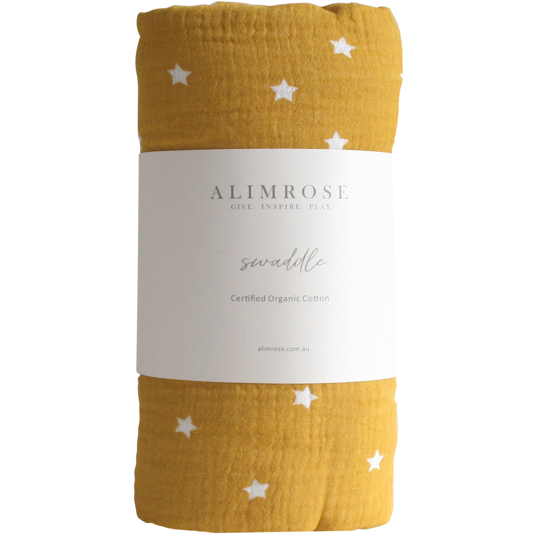 ALIMROSE - MUSLIN LINEN SWADDLE: STARRY NIGHT BUTTERSCOTCH 