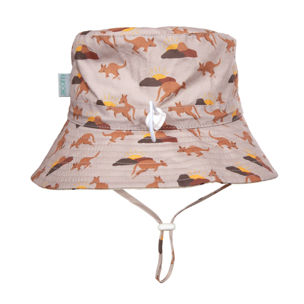 ACORN KIDS - AUSSIE SUNSET WIDE BRIM BUCKET HAT: MID BROWN [sz:S - 50CM/9-18 MONTHS]