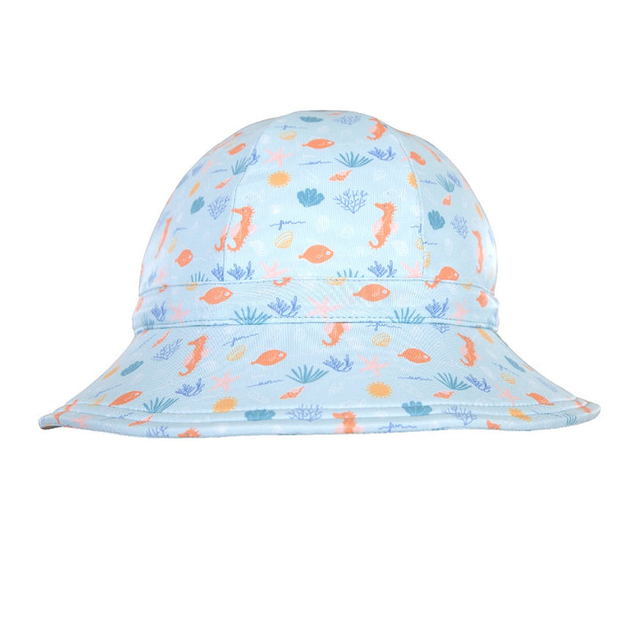 ACORN KIDS - TROPICAL REEF WIDE BRIM SWIM HAT: AQUA/MULTI