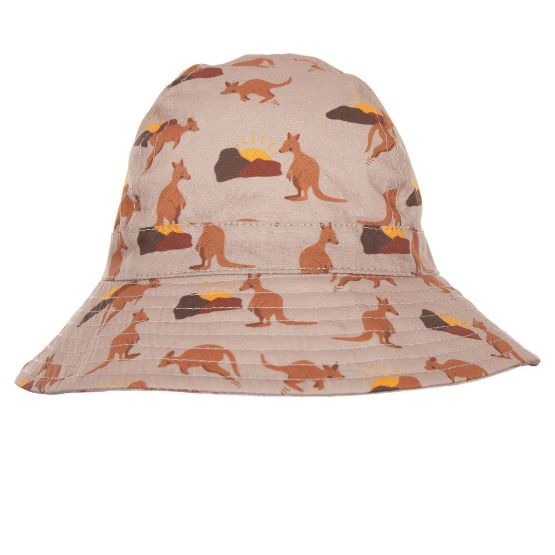 ACORN KIDS - AUSSIE SUNSET WIDE BRIM INFANT SUNHAT: BROWN AND YELLOW [sz:XS - 46CM/0-9 MTHS] 