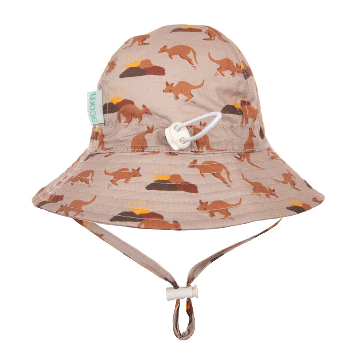 ACORN KIDS - AUSSIE SUNSET WIDE BRIM INFANT SUNHAT: BROWN AND YELLOW [sz:XS - 46CM/0-9 MTHS] 