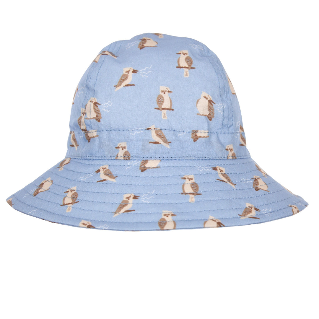 ACORN KIDS - KOOKABURRA WIDE BRIM INFANT HAT: BLUE AND BROWN [sz:XS - 46CM/0-9 MTHS] 