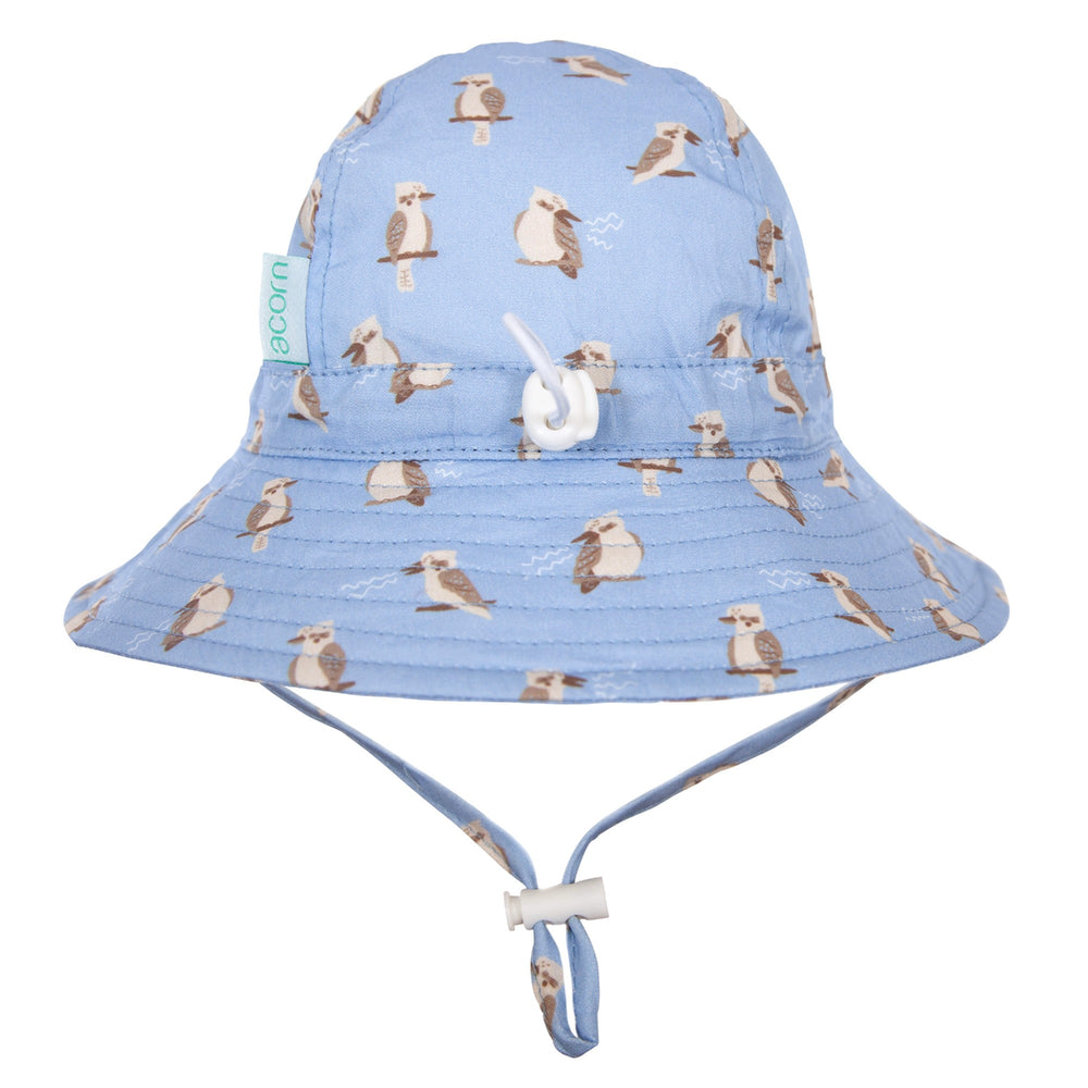 ACORN KIDS - KOOKABURRA WIDE BRIM INFANT HAT: BLUE AND BROWN [sz:XS - 46CM/0-9 MTHS] 