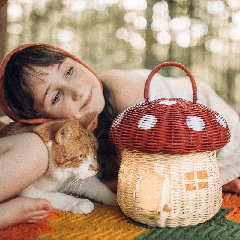 OLLI ELLA - RATTAN MUSHROOM BASKET: RED