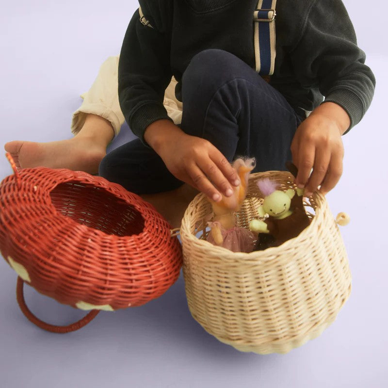 OLLI ELLA - RATTAN MUSHROOM BASKET: RED