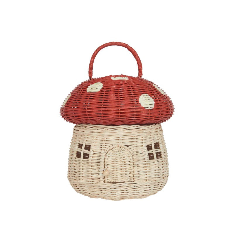 OLLI ELLA - RATTAN MUSHROOM BASKET: RED