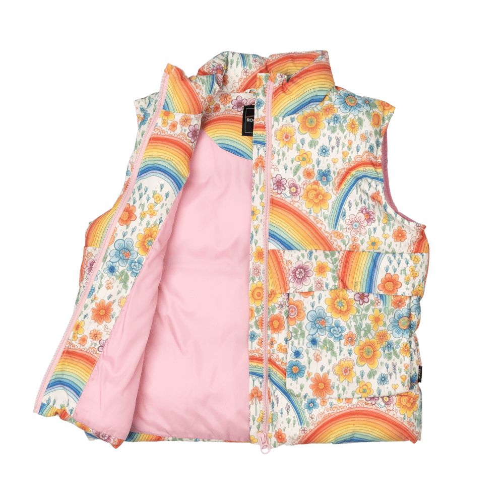 ROCK YOUR BABY - RAINBOW FLORAL PADDED VEST WITH LINING [sz:2 YRS]