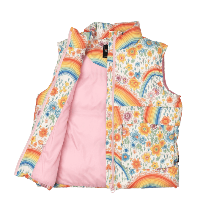 ROCK YOUR BABY - RAINBOW FLORAL PADDED VEST WITH LINING [sz:2 YRS]