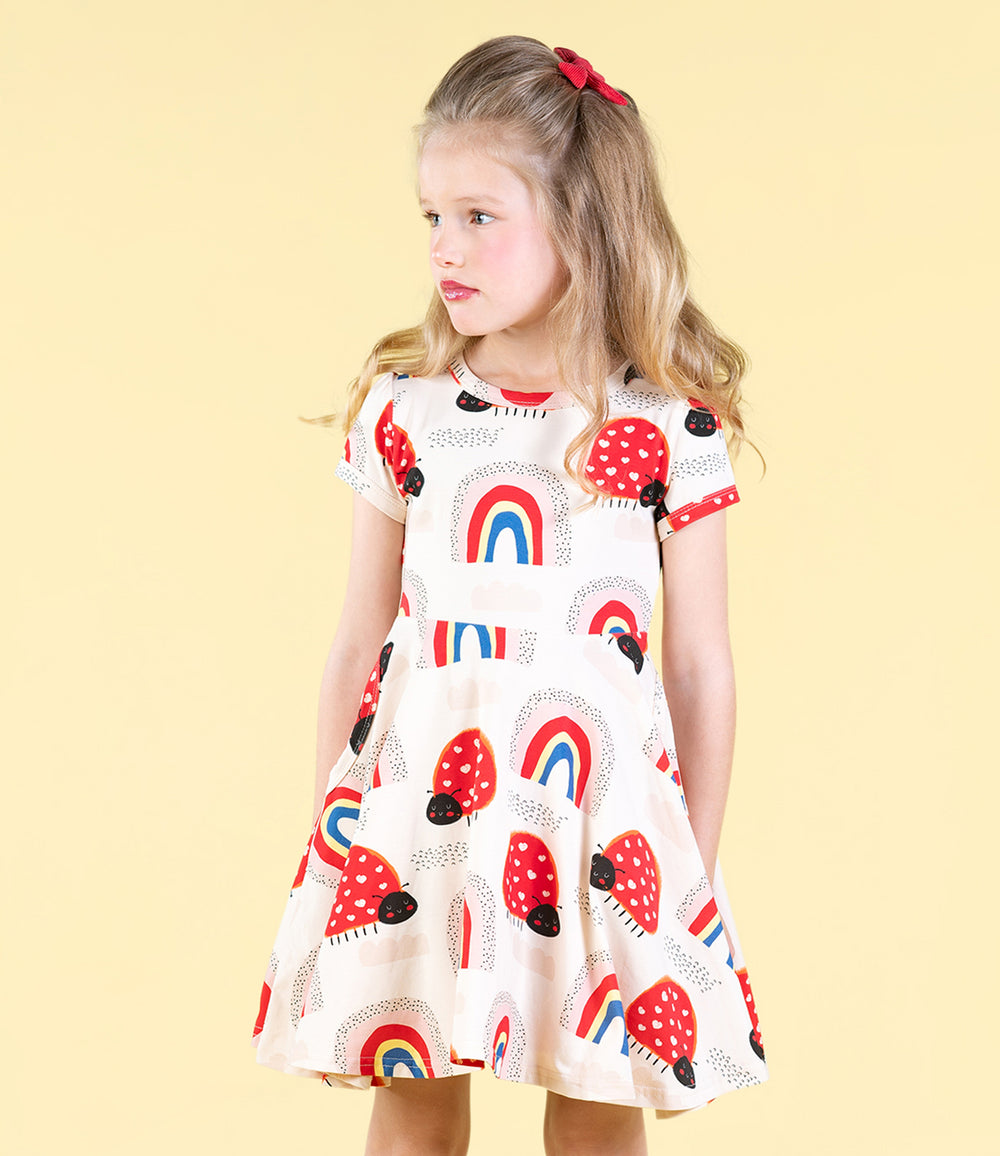 ROCK YOUR BABY - LOVE BUG RAINBOW WAISTED DRESS [sz:2 YRS]