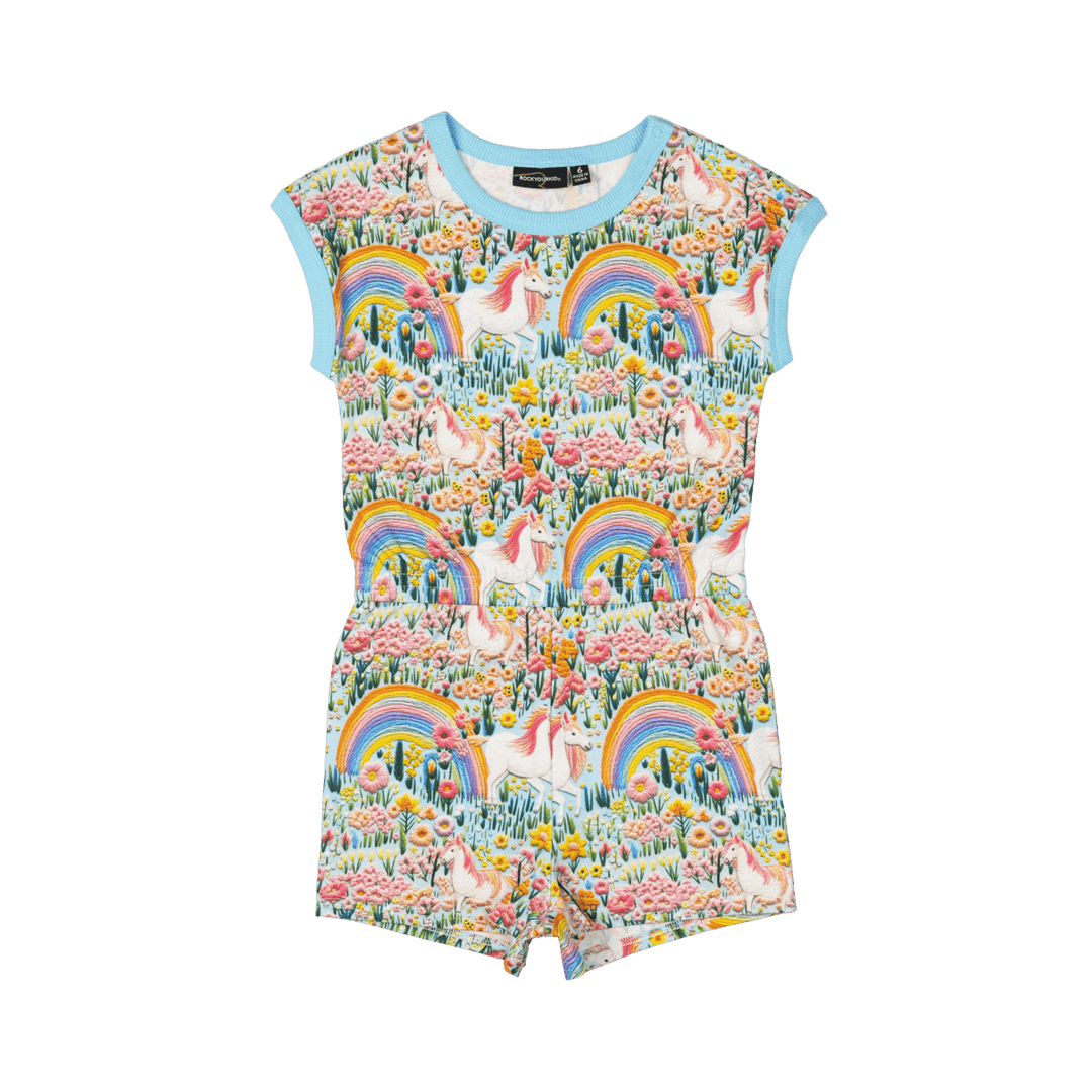 ROCK YOUR BABY - EMBROIDERED UNICORNS ROMPER [sz:2 YRS]