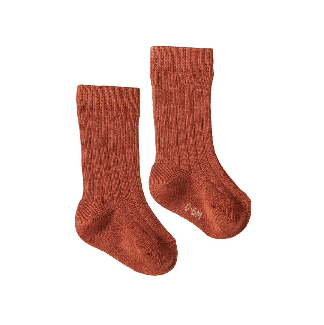 NATURE BABY - ORGANIC COTTON RIBBED SOCKS: CLAY