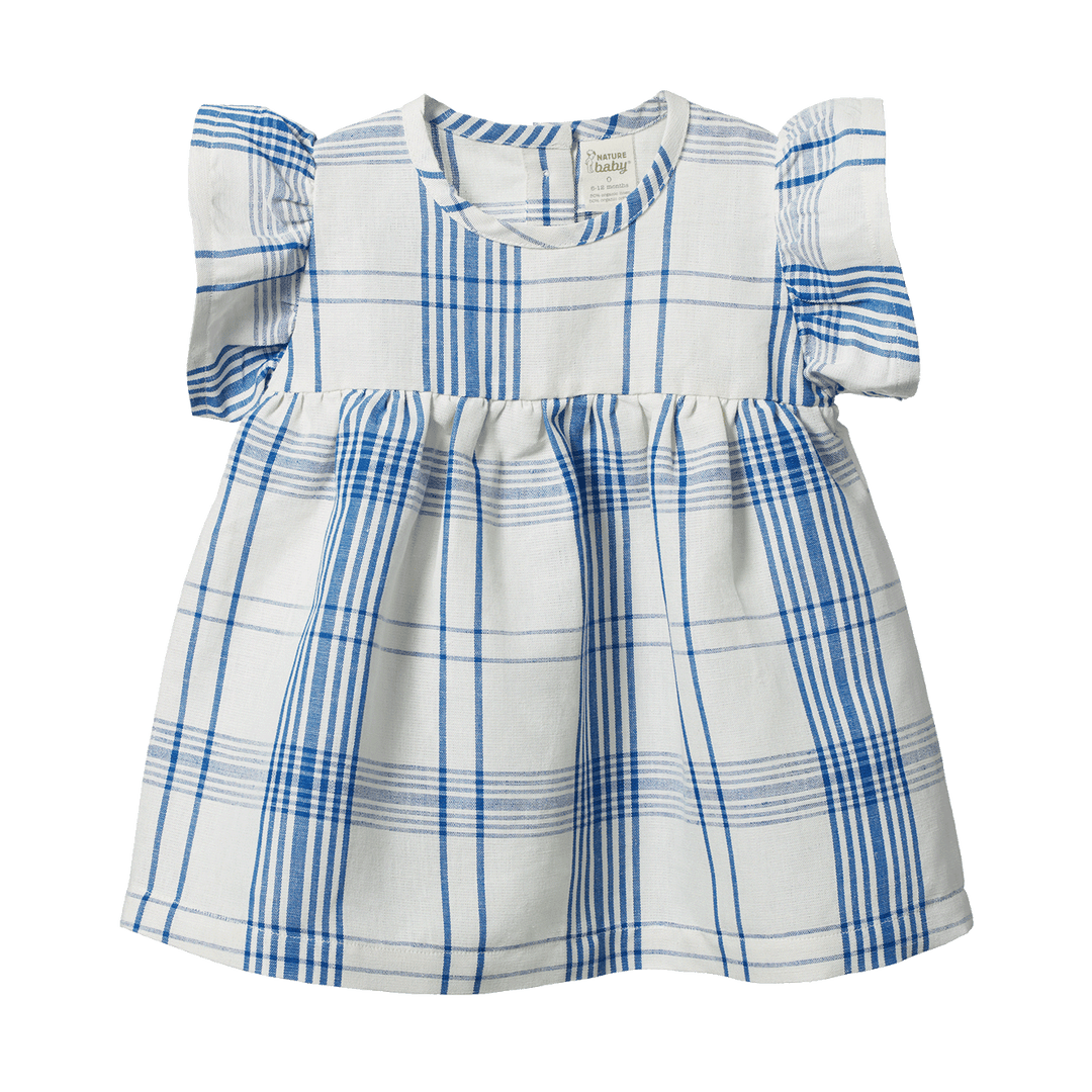 NATURE BABY - BONNIE DRESS LINEN: CLYDE CHECK [sz:6-12 MTHS]