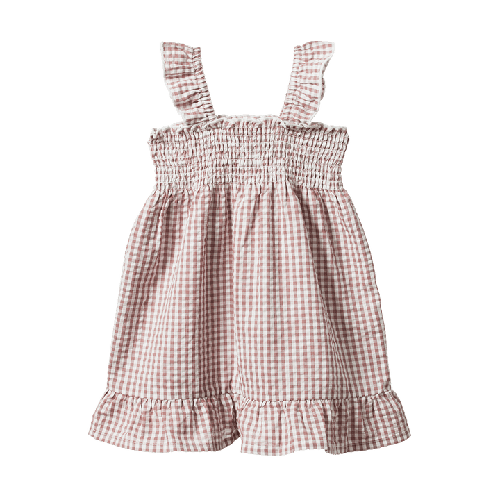 NATURE BABY - GALA DRESS: TWILIGHT CHECK [sz:6-12 MTHS]