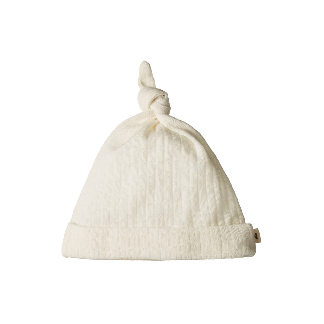 NATURE BABY - MERINO KNOTTED BEANIE POINTELLE: NATURAL [sz:NB]