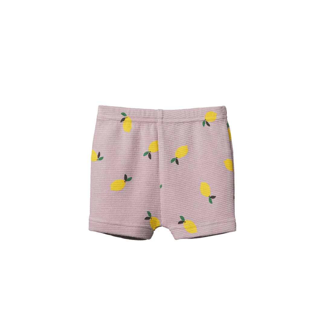 NATURE BABY - SELBY WAFFLE SHORTS: LILAC LEMON PRINT [sz:6-12 MTHS]