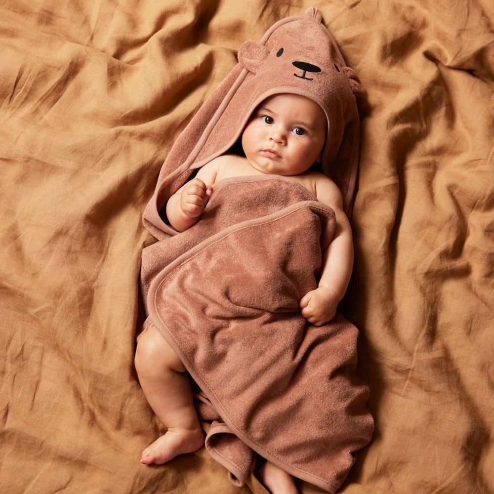 NATURE BABY - ORGANIC COTTON BEAR HOODED TOWEL: HAZELNUT 