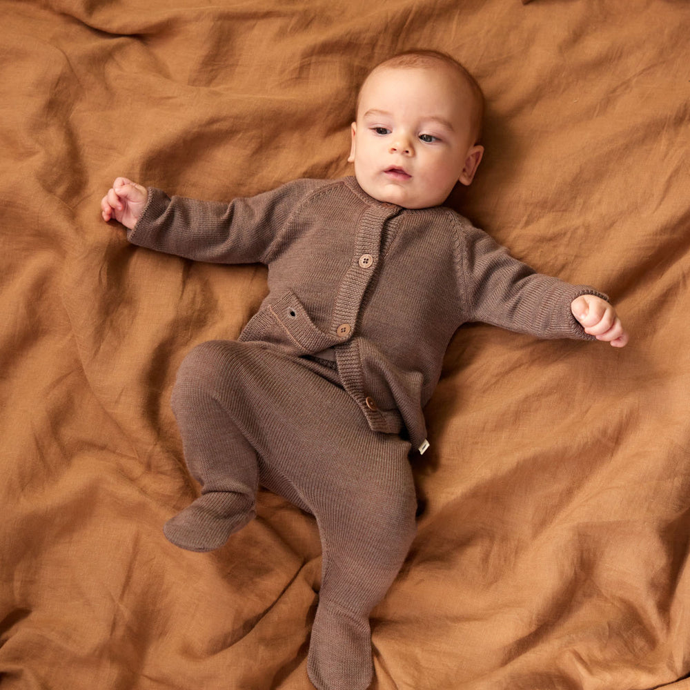 NATURE BABY - MERINO ESSENTIALS FOOTED ROMPERS: CUB MARL [sz:NB]