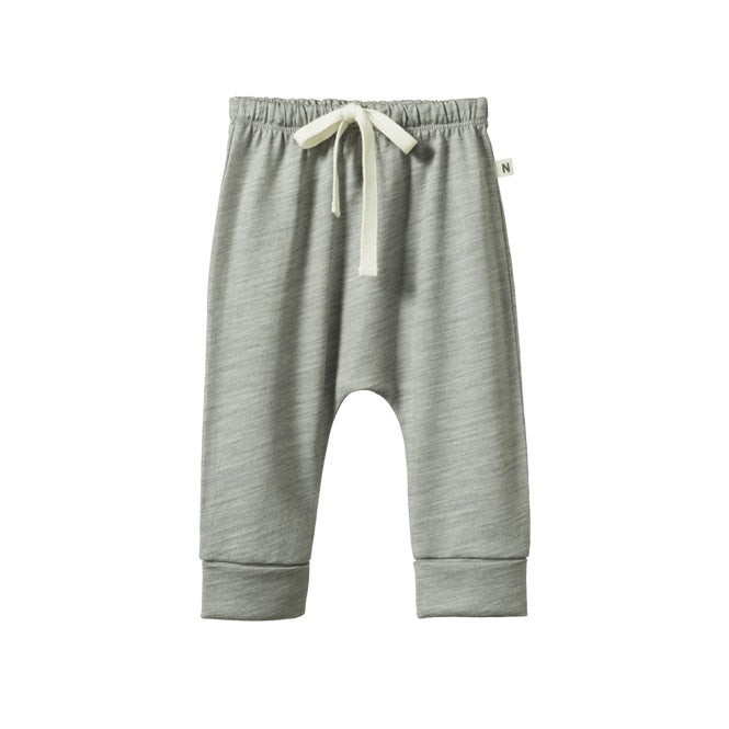 NATURE BABY - MERINO ESSENTIAL DRAWSTRING PANTS: GREY MARL [sz:3-6 MTHS]