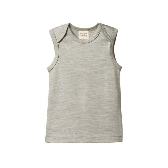 NATURE BABY - MERINO ESSENTIAL SINGLET: GREY MARL [sz:0-3 MTHS]