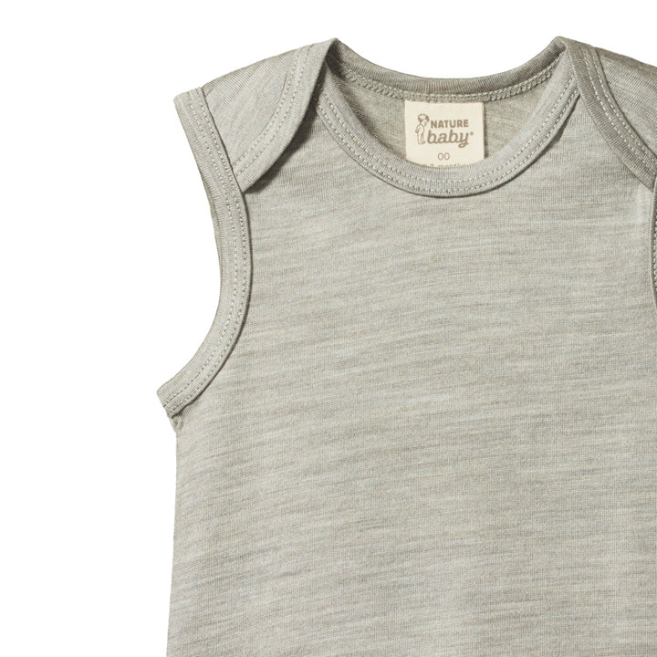 NATURE BABY - MERINO ESSENTIAL SINGLET: GREY MARL [sz:0-3 MTHS]