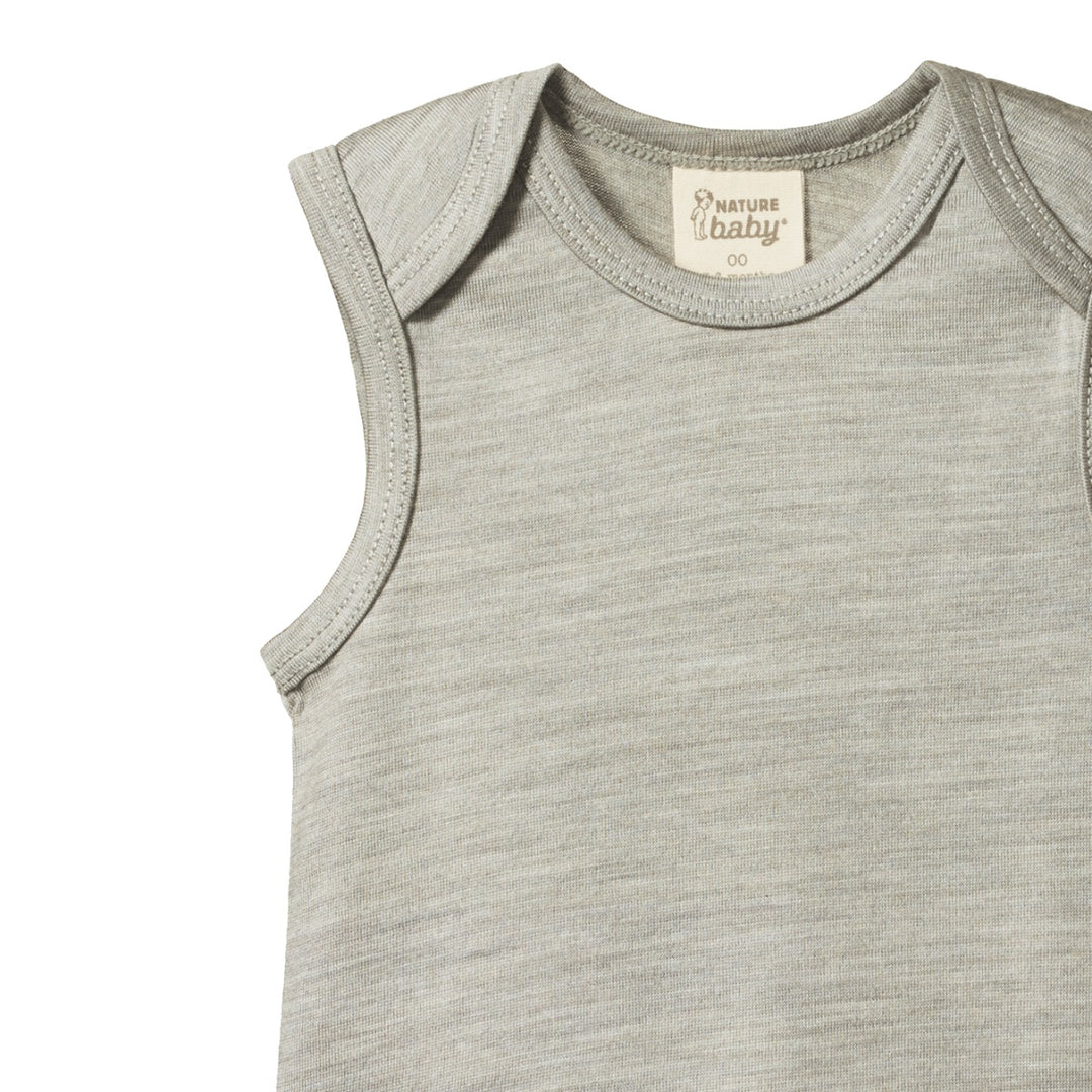 NATURE BABY - MERINO ESSENTIAL SINGLET: GREY MARL [sz:6-12 MTHS]