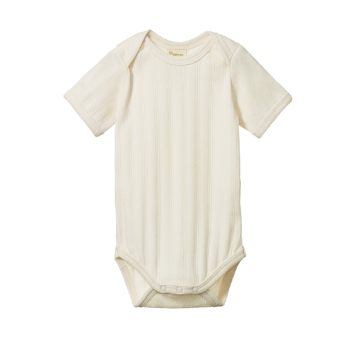 NATURE BABY - SHORT SLEEVE BODYSUIT DERBY 2 PACK: NATURAL/NETTLE [sz:0-3 MTHS]