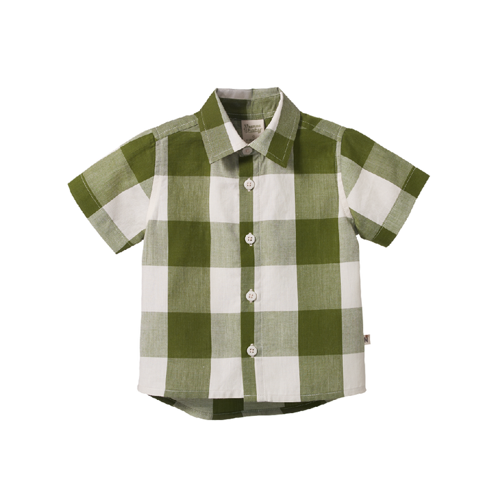 NATURE BABY - SHORT SLEEVE IRA BUTTON UP: JUNGLE CHECK