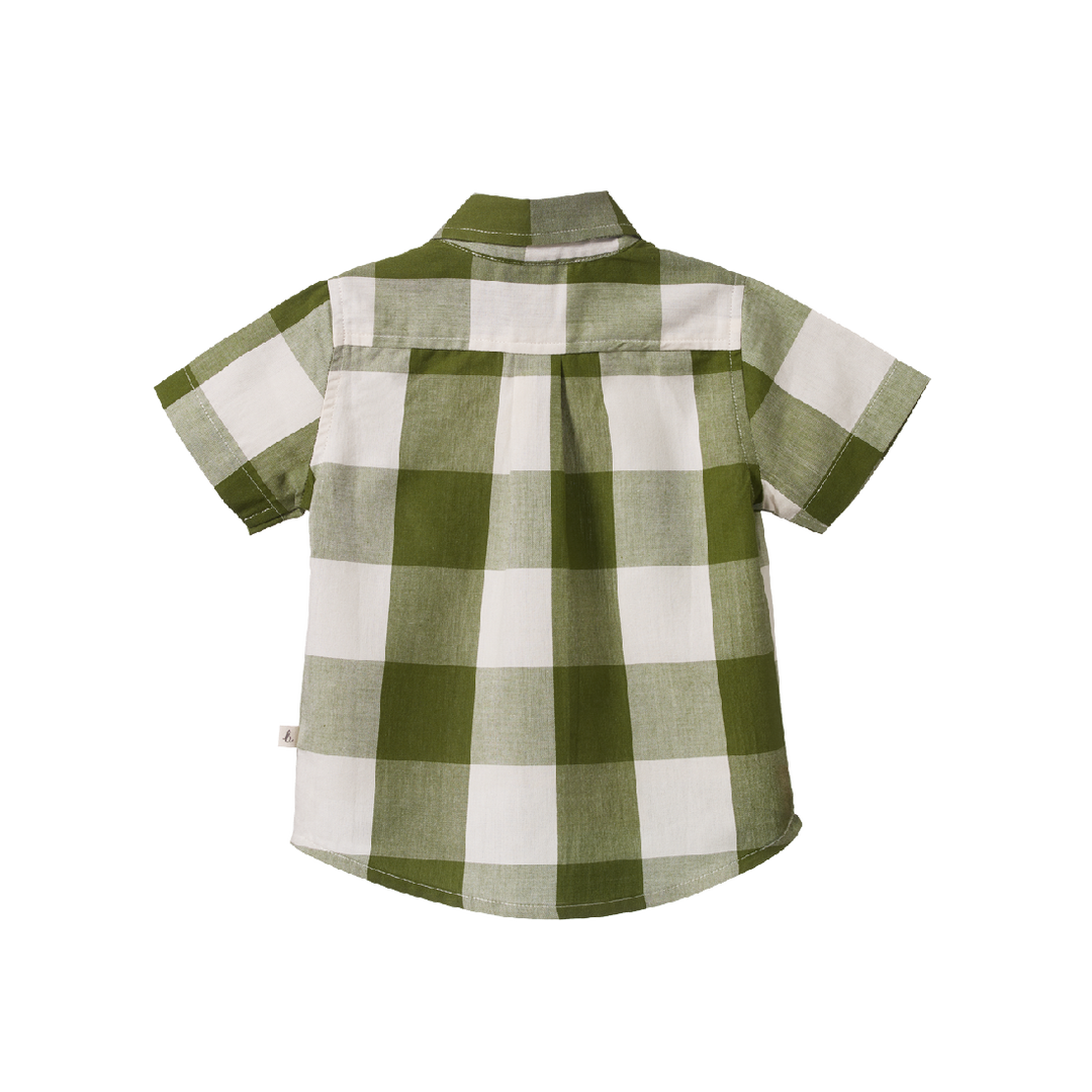 NATURE BABY - SHORT SLEEVE IRA BUTTON UP: JUNGLE CHECK